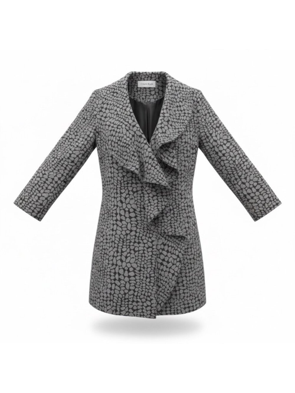 Calvin Klein Womens Black & Gray Animal Print Ruffled Open Front Coat Size 2